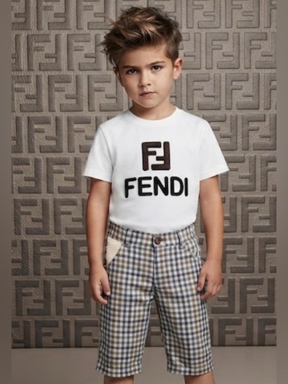 Authentic FENDI luxury designer kids signature shorts sz 6 boys